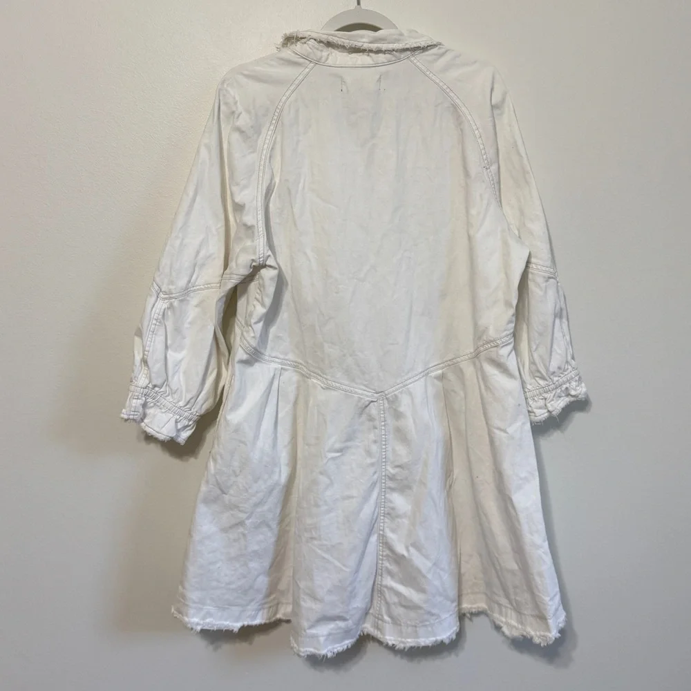 NWOT Free People Hannah Denim White Mini Dress Size Large Long Sleeve